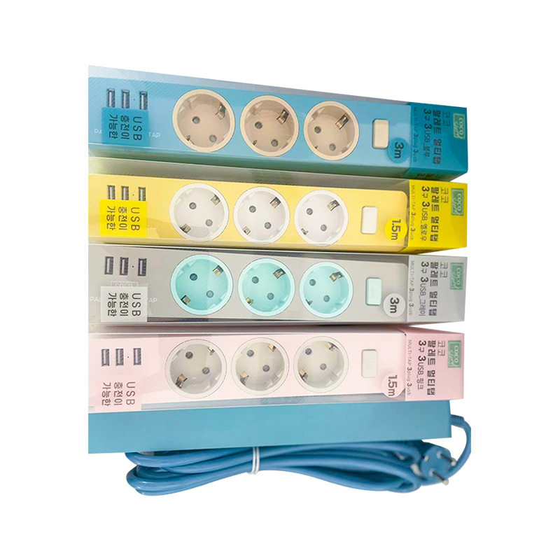 3 USB bağlantı noktası ve 1 ana anahtarlı renkli 3 çıkış KC Standart Soketi